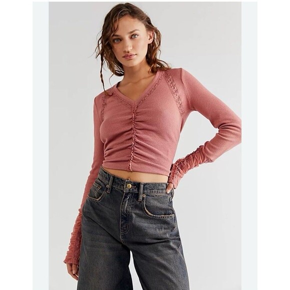 Free People Sweaters - Free People S Wear Me Out thermal waffle knit Top in Rose Smoke